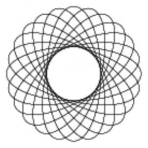 Line drawing made from repeated rotated ellipses.